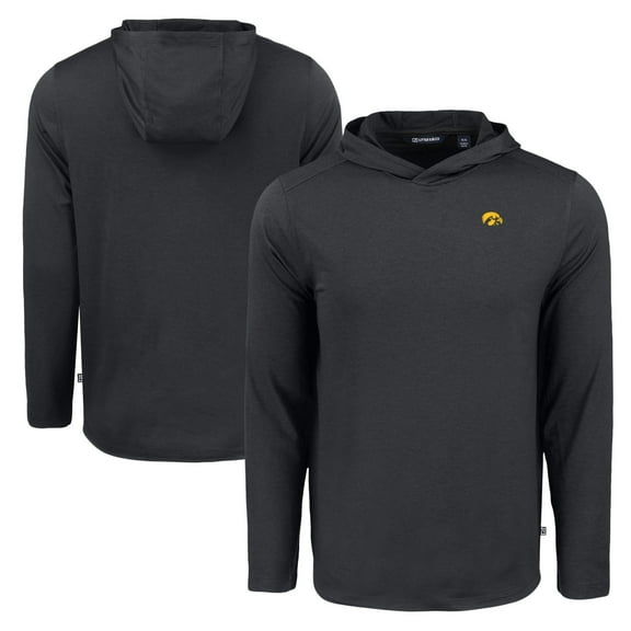 Men's Cutter & Buck Black Iowa Hawkeyes Coastline Epic Comfort Eco Recycled Long Sleeve Hoodie T-Shirt