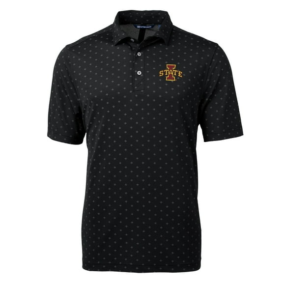 Men's Cutter & Buck Black Iowa State Cyclones Virtue Eco Pique Tile Print Polo