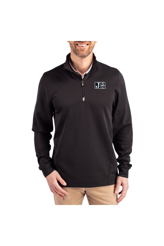 Men's-Cutter & Buck  Black Jackson State Tigers DryTec Traverse Stretch Eco Tri-Blend Quarter-Zip Pullover