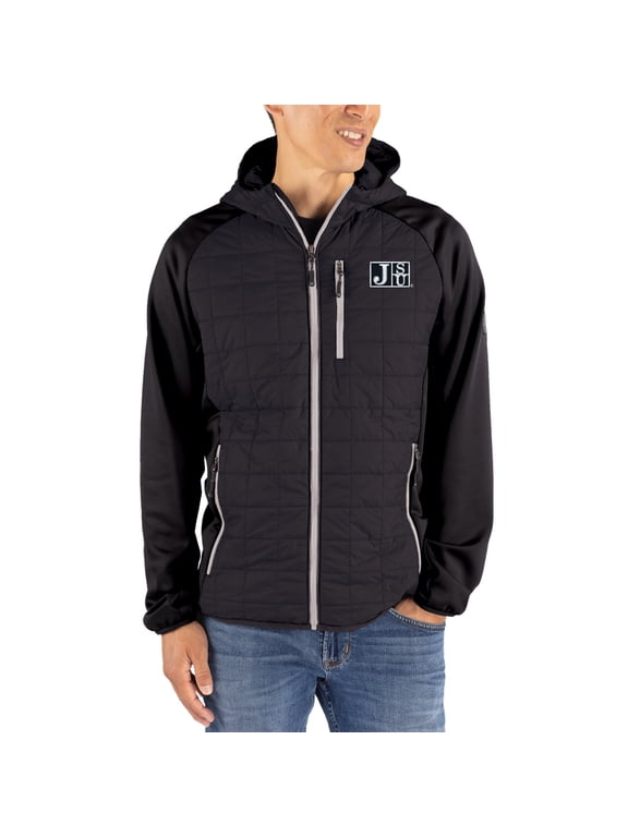 Men's-Cutter & Buck Black Jackson State Tigers Rainier Eco Hybrid PrimaLoft Raglan Full-Zip Jacket