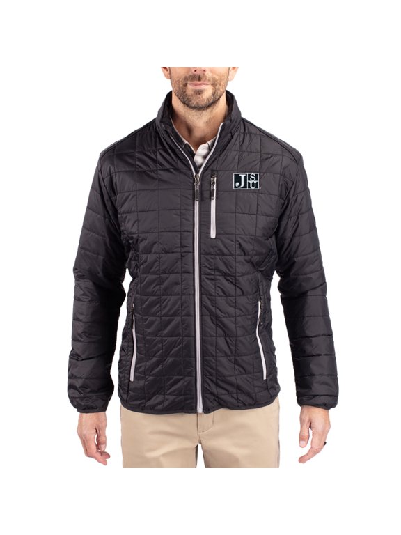 Men's-Cutter & Buck Black Jackson State Tigers Rainier Eco Insulated PrimaLoft Full-Zip Puffer Jacket
