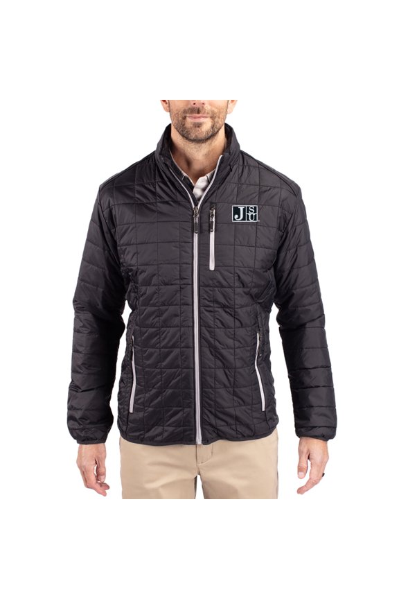 Men's-Cutter & Buck Black Jackson State Tigers Rainier Eco Insulated PrimaLoft Full-Zip Puffer Jacket