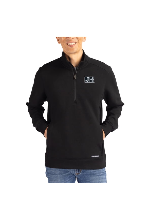 Men's-Cutter & Buck  Black Jackson State Tigers Roam Eco Recycled Quarter-Zip Pullover
