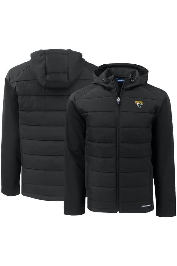 Men's Cutter & Buck Black Jacksonville Jaguars  Evoke PrimaLoft Hybrid Eco Softshell Recycled Full-Zip Hooded Jacket