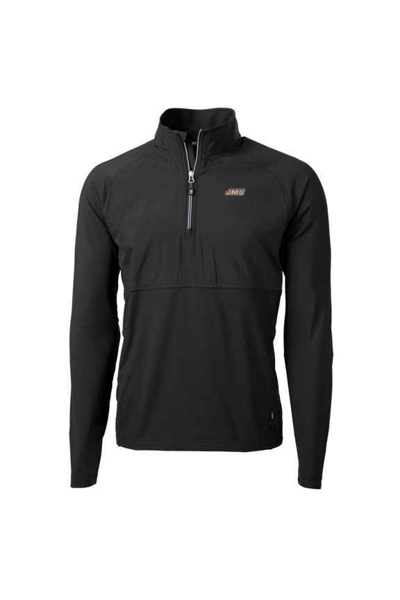 Men's Cutter & Buck Black James Madison Dukes Adapt Eco Knit Hybrid Recycled Quarter-Zip Pullover Top