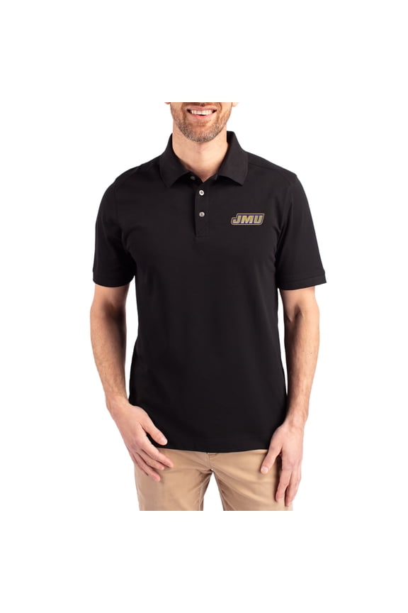Men's Cutter & Buck Black James Madison Dukes Advantage Eco Pique Tri-Blend Polo