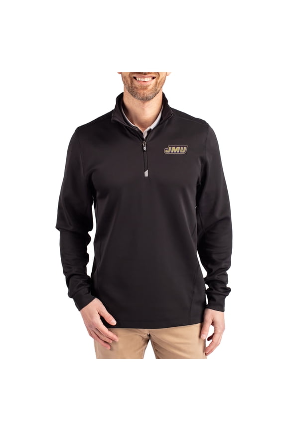 Men's-Cutter & Buck  Black James Madison Dukes DryTec Traverse Stretch Eco Tri-Blend Quarter-Zip Pullover