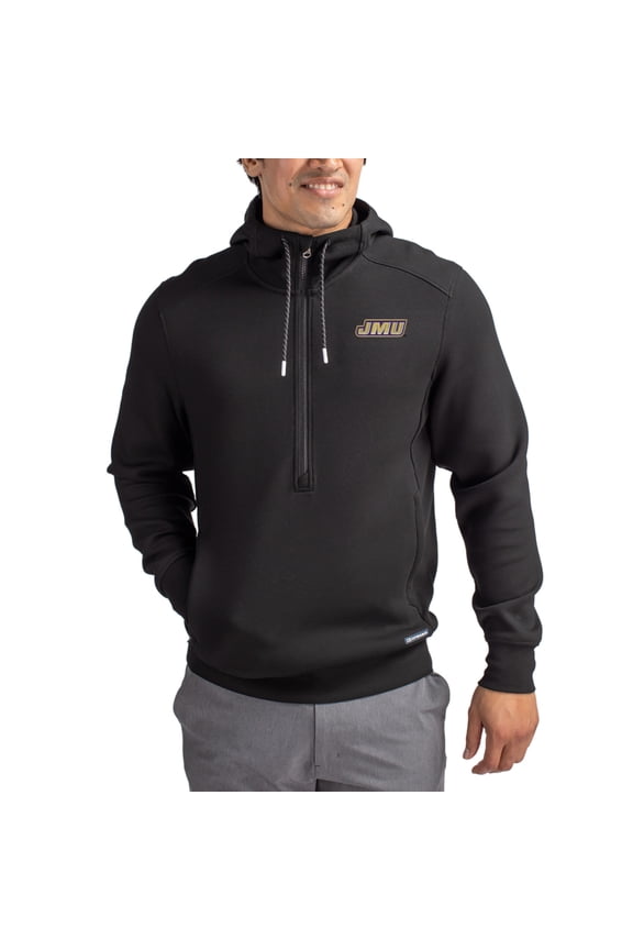 Men's-Cutter & Buck  Black James Madison Dukes Roam Eco Recycled Half-Zip Pullover Hoodie