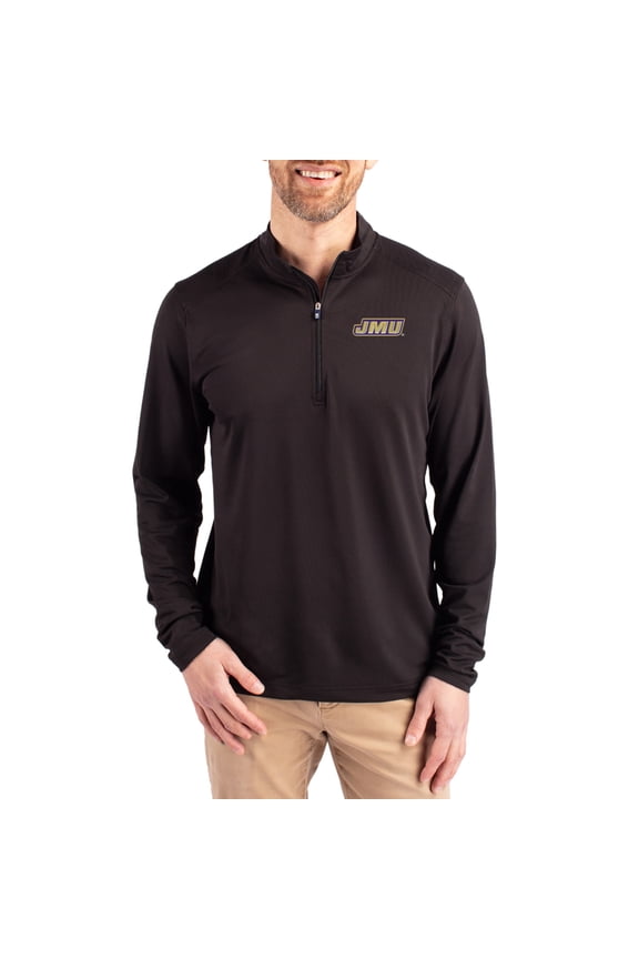 Men's-Cutter & Buck Black James Madison Dukes Virtue DryTec Quarter-Zip Pullover