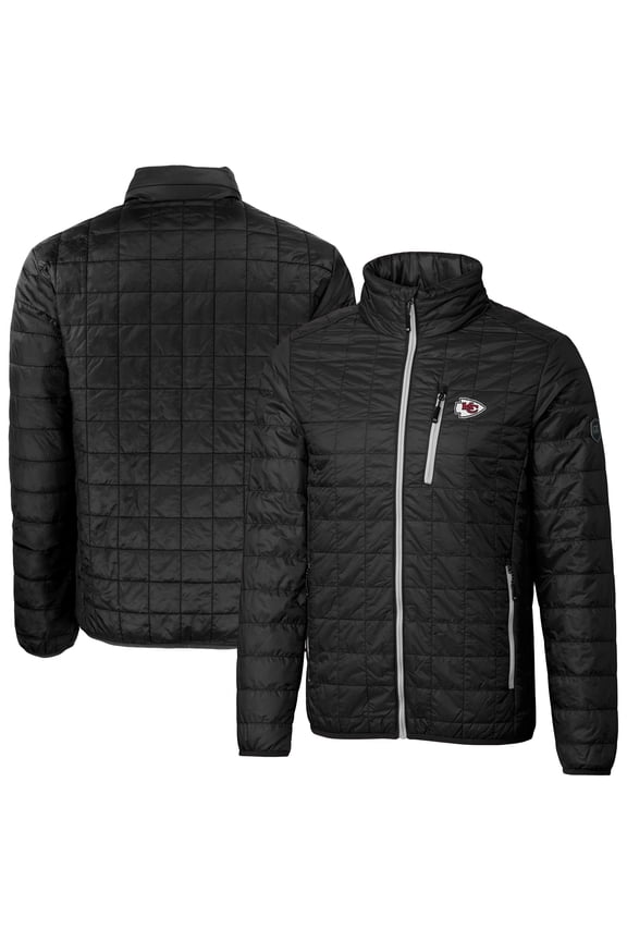 Men's Cutter & Buck Black Kansas City Chiefs Big & Tall Rainier PrimaLoft Eco Insulated Full-Zip Hoodie Puffer Jacket
