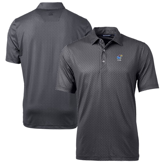 Men's Cutter & Buck Black Kansas Jayhawks Alumni Logo Pike Banner Print Stretch Polo