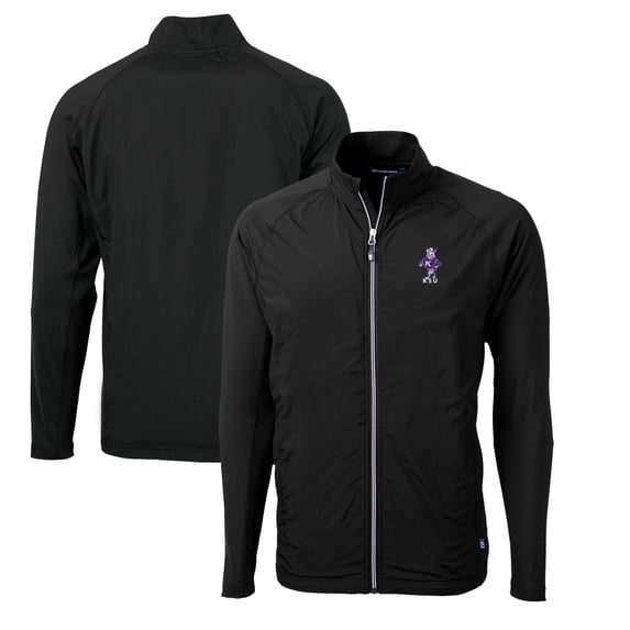 Men's Cutter & Buck Black Kansas State Wildcats Big & Tall Adapt Eco Knit Hybrid Recycled Raglan Full-Zip Jacket