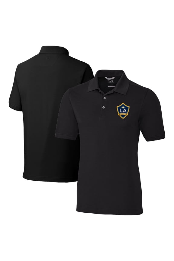 Men's-Cutter & Buck Black LA Galaxy Big & Tall Advantage Eco Tri-Blend Pique Polo
