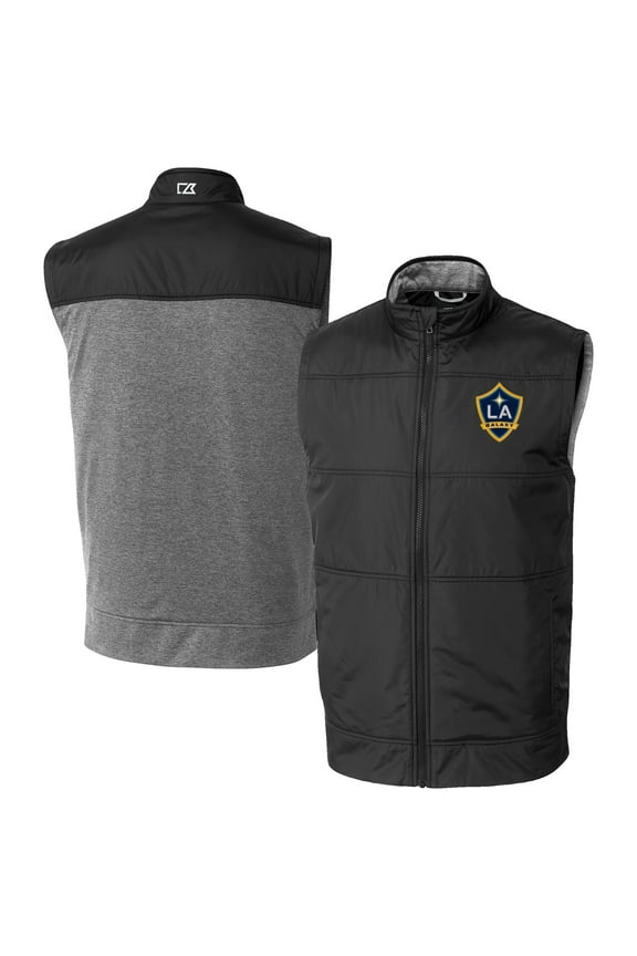 Men's-Cutter & Buck Black LA Galaxy Big & Tall Stealth Hybrid Quilted Windbreaker Full-Zip Vest