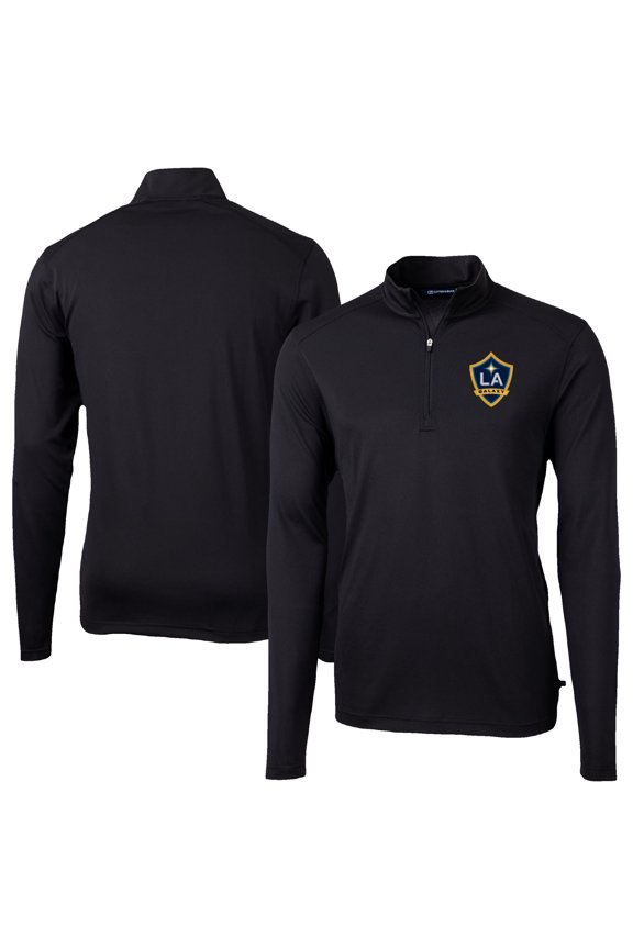 Men's-Cutter & Buck Black LA Galaxy Big & Tall Virtue Eco Pique Recycled Quarter-Zip Pullover Top