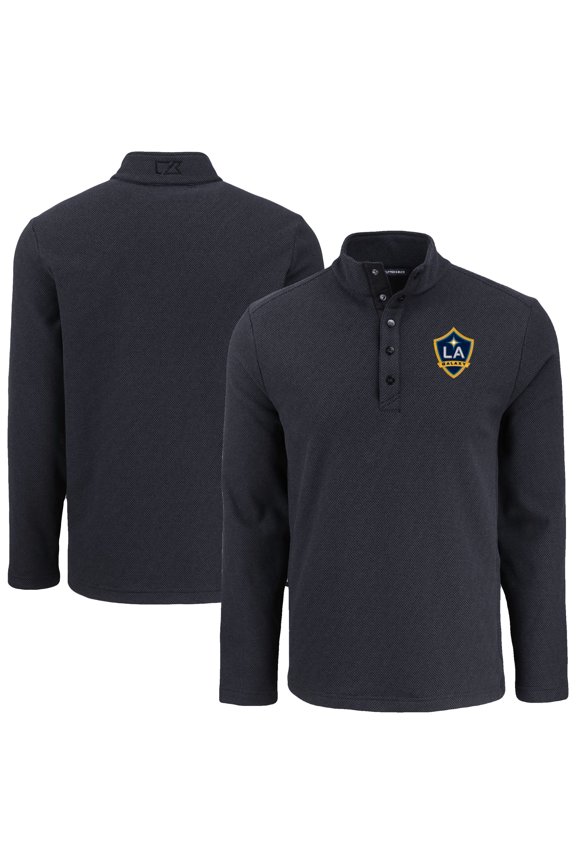 Men's-Cutter & Buck Black LA Galaxy Hunts Point Eco Textured Fleece Recycled Quarter-Snap Pullover