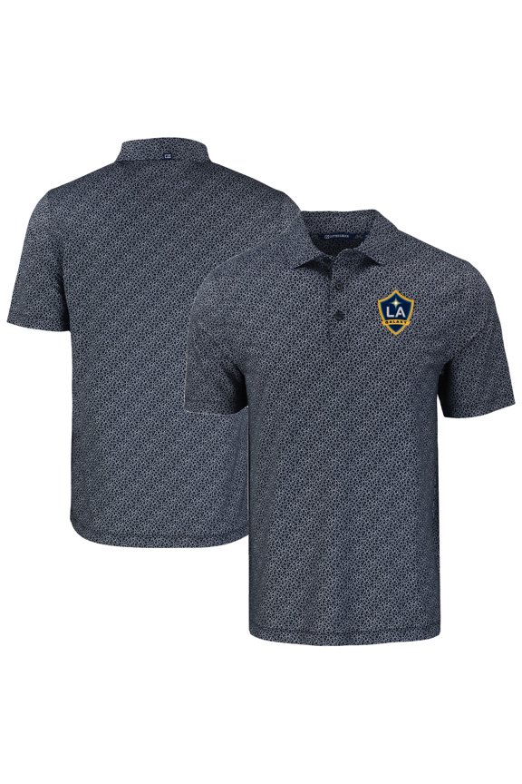 Men's Cutter & Buck Black LA Galaxy Pike Eco Pebble Print Stretch Recycled Polo