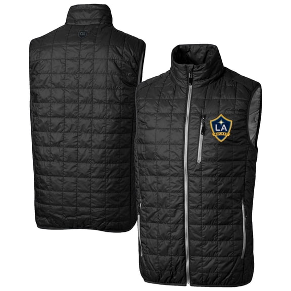 Men's-Cutter & Buck Black LA Galaxy Rainier PrimaLoft Eco Insulated Full-Zip Puffer Vest