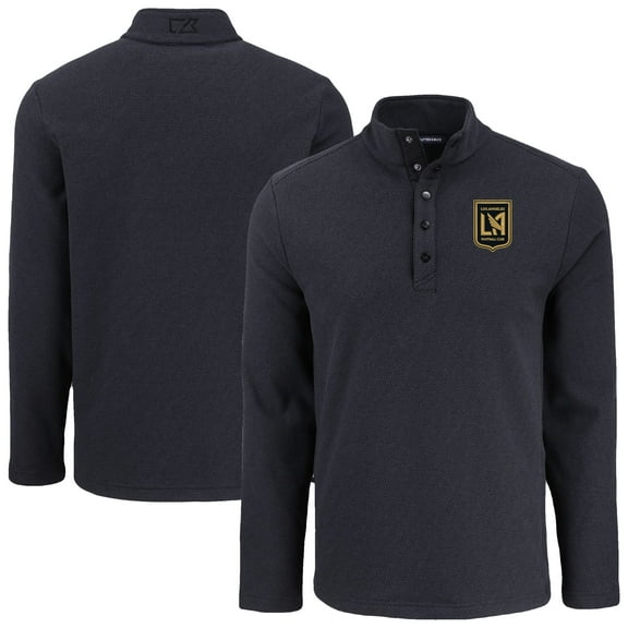 Men's-Cutter & Buck Black LAFC Hunts Point Eco Textured Fleece Recycled Quarter-Snap Pullover