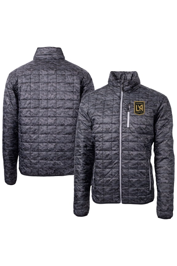Men's Cutter & Buck Black LAFC Rainier PrimaLoft- Eco Insulated Printed Full-Zip Hoodie Puffer Jacket