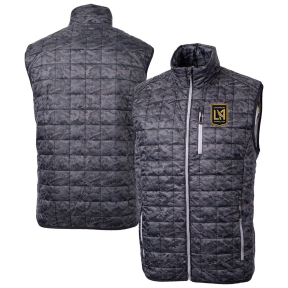 Men's Cutter & Buck Black LAFC Rainier PrimaLoft- Eco Insulated Printed Full-Zip Puffer Vest