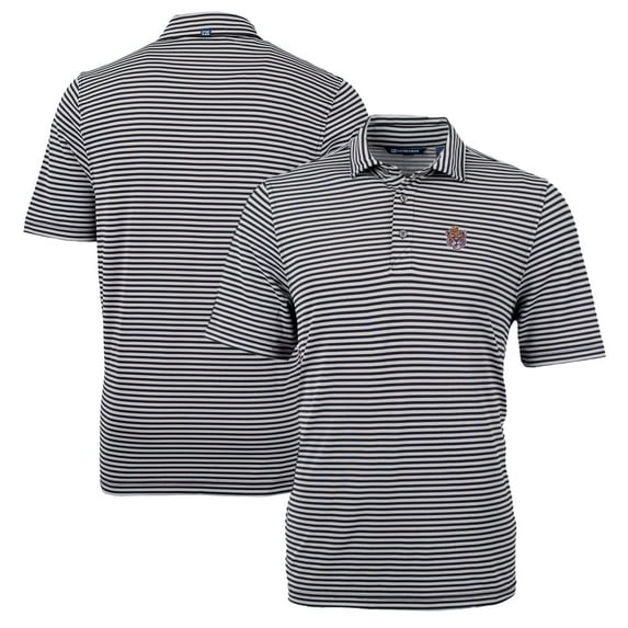 Men's Cutter & Buck Black LSU Tigers Big & Tall Team Logo Virtue Eco Pique Stripe Recycled Polo