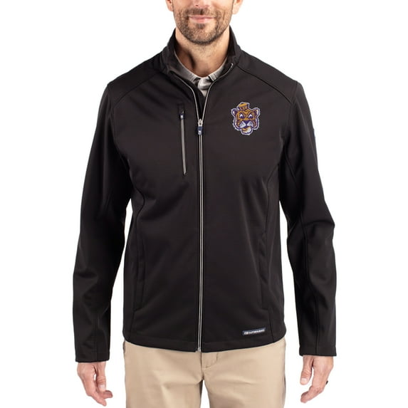 Men's Cutter & Buck Black LSU Tigers Evoke Eco Softshell Recycled Full-Zip Jacket