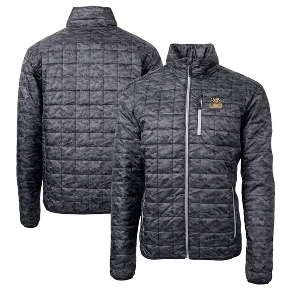 Men's Cutter & Buck Black LSU Tigers Rainier Primaloft Eco Full-Zip Hooded Jacket