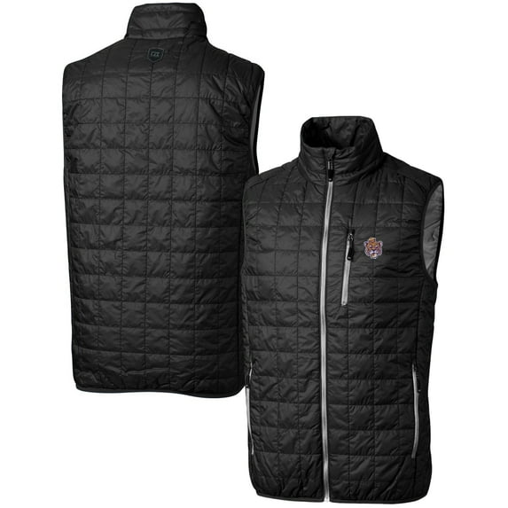 Men's Cutter & Buck Black LSU Tigers Team Logo Big & Tall Rainier PrimaLoft Eco Insulated Full-Zip Puffer Vest