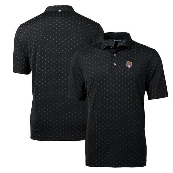 Men's Cutter & Buck Black LSU Tigers Virtue Eco Pique Tile Recycled Polo