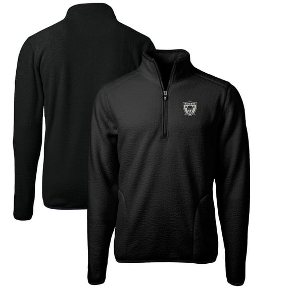 Men's Cutter & Buck Black Las Vegas Raiders Cascade Eco Sherpa Fleece Big & Tall Quarter-Zip Throwback Jacket