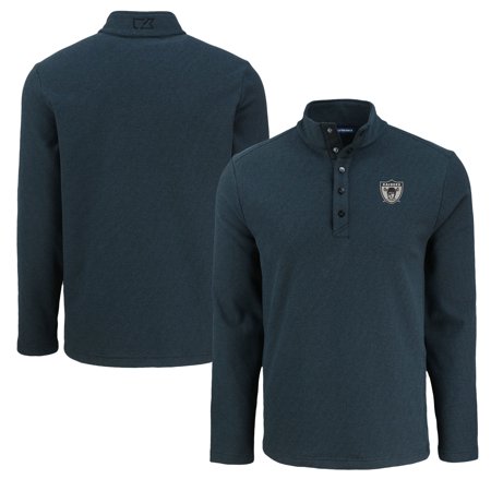 Men's Cutter & Buck Black Las Vegas Raiders Hunts Point Eco Textured Fleece Recycled Half-Snap Sweatshirt