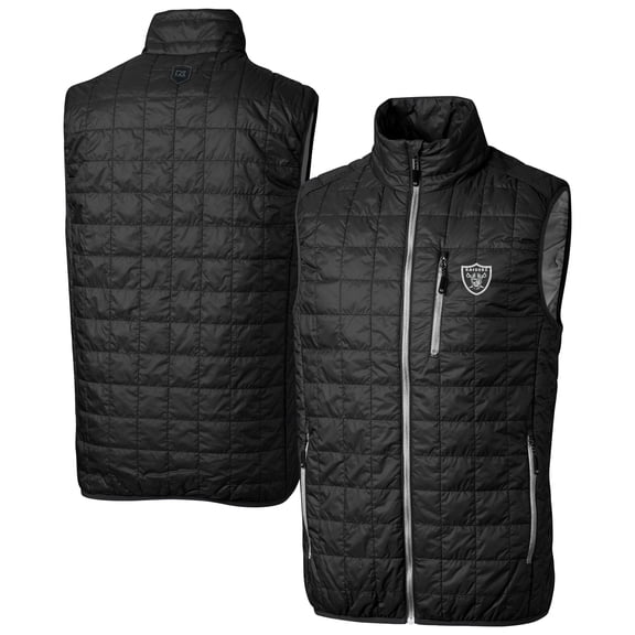 Men's Cutter & Buck Black Las Vegas Raiders Rainier PrimaLoft Eco Insulated Full-Zip Puffer Vest