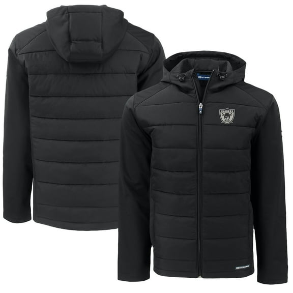 Men's Cutter & Buck  Black Las Vegas Raiders Throwback Big & Tall Evoke Hybrid Eco Softshell Recycled Full-Zip Jacket