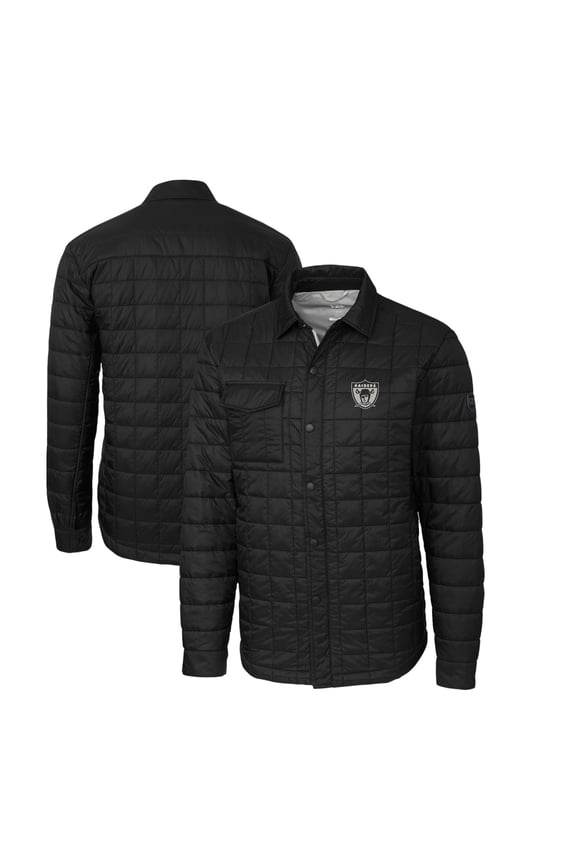Men's Cutter & Buck Black Las Vegas Raiders Throwback Logo Big & Tall Rainier PrimaLoft Eco Insulated Quilted Button-Up