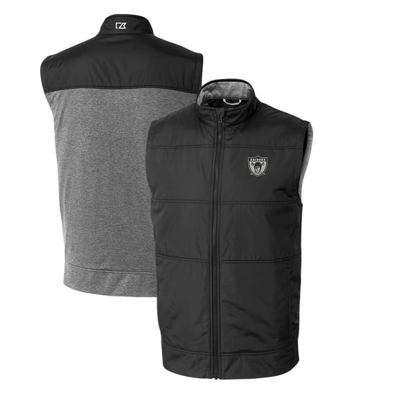 Men's Cutter & Buck Black Las Vegas Raiders Throwback Logo Big & Tall Stealth Hybrid Quilted Windbreaker Full-Zip Vest