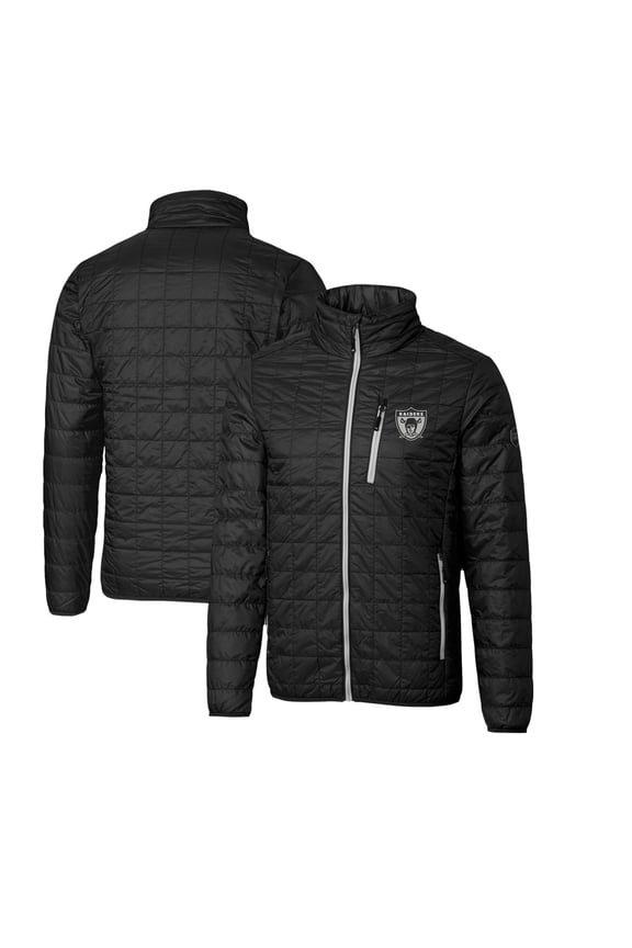 Men's Cutter & Buck Black Las Vegas Raiders Throwback Logo Rainier PrimaLoft Eco Insulated Full-Zip Puffer Jacket
