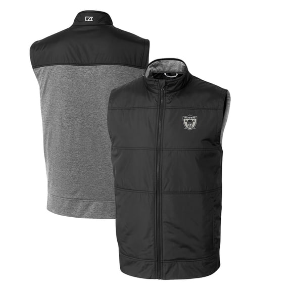 Men's Cutter & Buck Black Las Vegas Raiders Throwback Logo Stealth Hybrid Quilted Windbreaker Full-Zip Vest