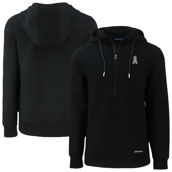 Men's Cutter & Buck Black Los Angeles Angels Roam Eco Recycled Half-Zip Pullover Hoodie