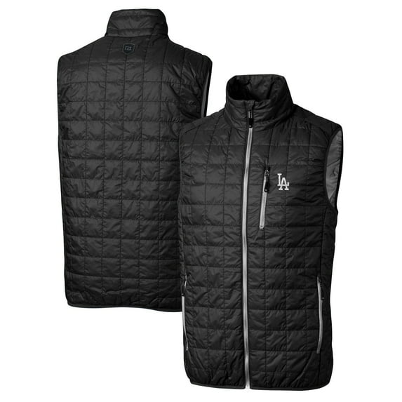 Men's Cutter & Buck Black Los Angeles Dodgers Big & Tall Rainier Full-Zip Puffer Vest