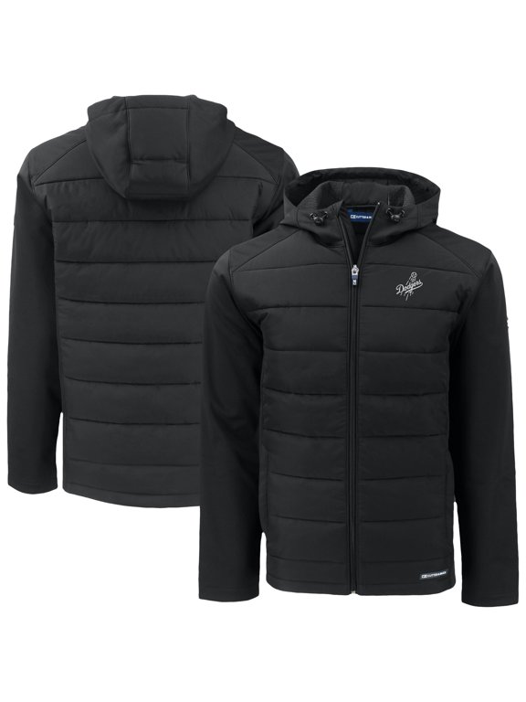 Men's Cutter & Buck Black Los Angeles Dodgers Evoke Hybrid Eco Softshell Recycled Full-Zip Hooded Jacket