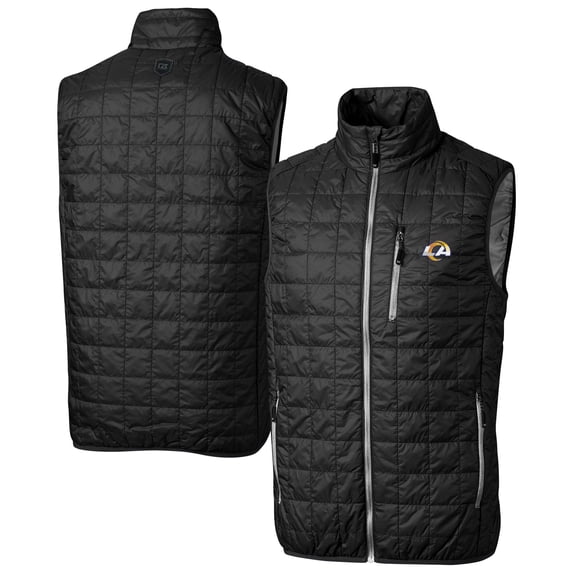 Men's Cutter & Buck Black Los Angeles Rams Big & Tall Rainier PrimaLoft- Eco Insulated Full-Zip Puffer Vest