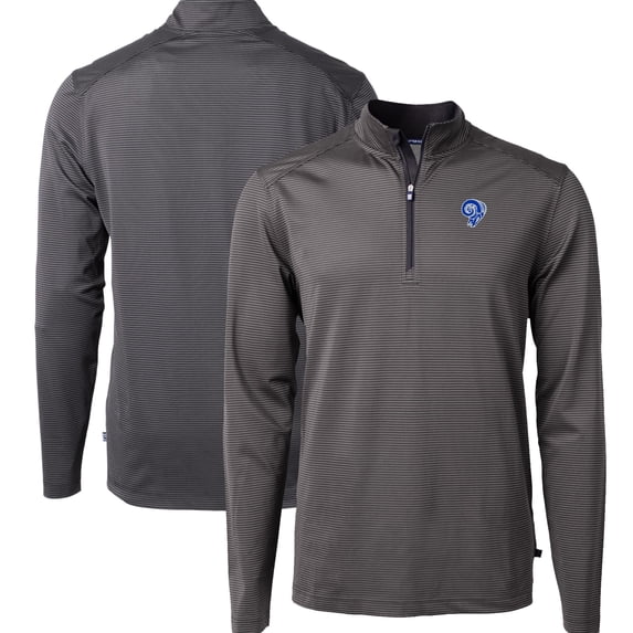 Men's Cutter & Buck Black Los Angeles Rams Big & Tall Virtue Eco Pique Micro Stripe Tri-Blend Quarter-Zip Jacket