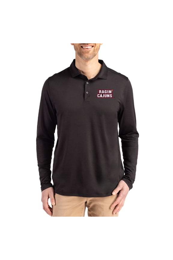 Men's Cutter & Buck Black Louisiana Ragin' Cajuns Primary Coastline Epic Comfort Long-Sleeve Polo