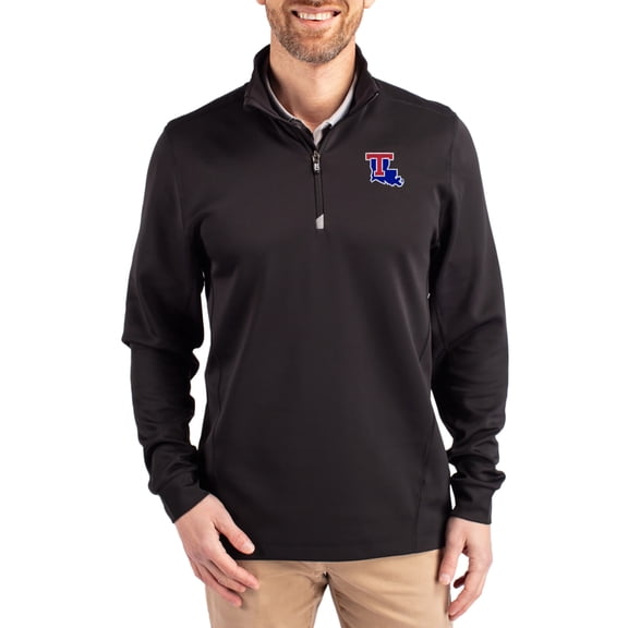 Men's-Cutter & Buck Black Louisiana Tech Bulldogs DryTec Traverse Stretch Eco Tri-Blend Quarter-Zip Pullover