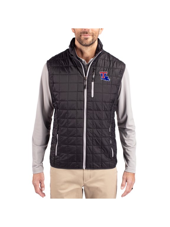 Men's-Cutter & Buck Black Louisiana Tech Bulldogs Rainier Eco Insulated PrimaLoft Full-Zip Puffer Vest