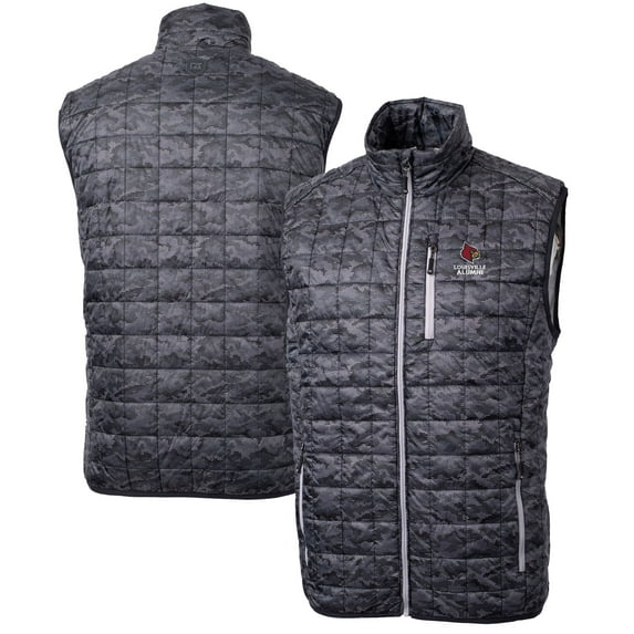 Men's Cutter & Buck Black Louisville Cardinals Alumni Logo Rainier PrimaLoft Eco Insulated Full-Zip Puffer Vest