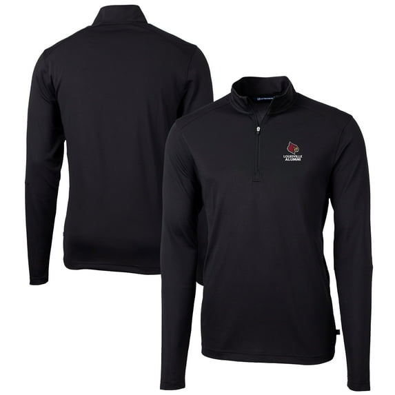 Men's Cutter & Buck Black Louisville Cardinals Alumni Logo Virtue Eco Pique Recycled Quarter-Zip Pullover Top