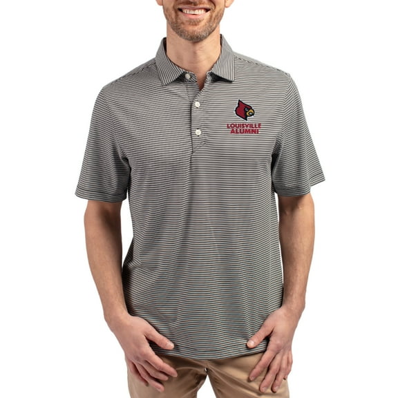Men's Cutter & Buck Black Louisville Cardinals Forge Eco Double Stripe Stretch Recycled Polo