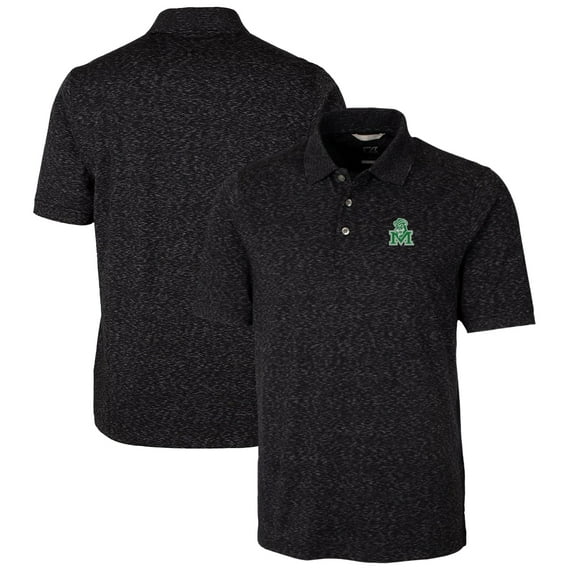 Men's Cutter & Buck Black Marshall Thundering Herd Advantage Space Dye Tri-Blend Polo